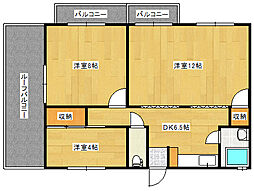 嵯峨野ハイツ 4階3Kの間取り