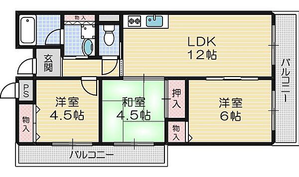 グランディールレーベ ｜大阪府茨木市郡5丁目(賃貸マンション3LDK・1階・67.98㎡)の写真 その2