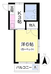 ドミール芦花公園 2階1Kの間取り