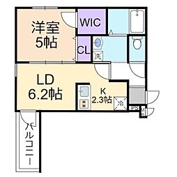 サクパレス諸福 2階1LDKの間取り