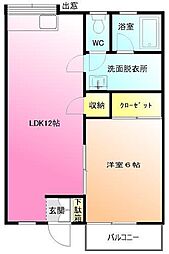 アン・ドミール 2階1LDKの間取り