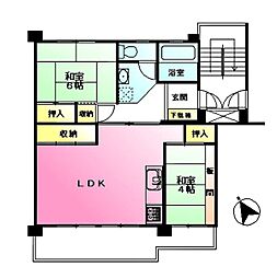鶴川6丁目団地6-9-2 2LDKの間取図画像