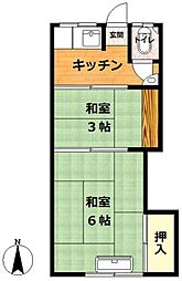 大西荘 2Kの間取図画像