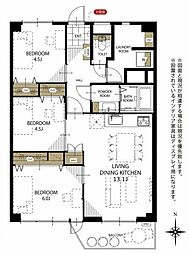 上社南住宅3号棟 3LDKの間取図画像