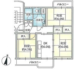 村上団地1-6 3DKの間取図画像