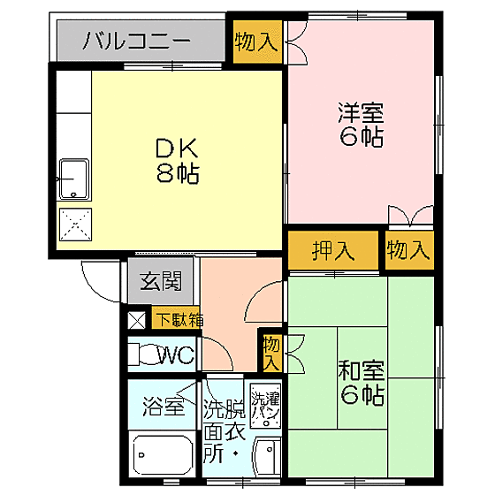 ハイジ館 205｜鳥取県米子市東福原6丁目(賃貸アパート2DK・2階・49.42㎡)の写真 その2
