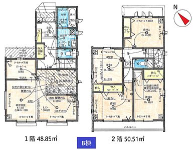 間取り：B号棟 5,390万円（建物99.36平方メートル、土地96.70平方メートル）