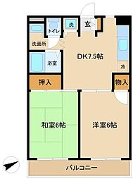 高ひろハイツ 2DKの間取図画像