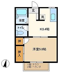 ガーデンヒルズ千間台 1Kの間取図画像