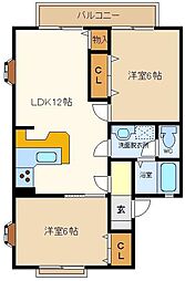 スカイハウス森田2 2LDKの間取図画像
