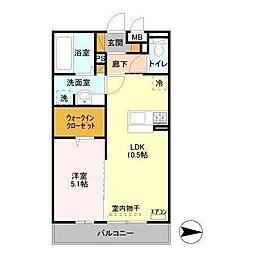 ディアコート鹿放ヶ丘 1LDKの間取図画像