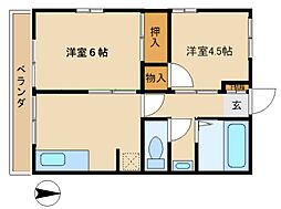 ロテュース豊蔵 2DKの間取図画像