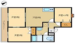 アペレイト赤山1 3DKの間取図画像