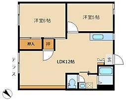 タウニーカワシリ 2LDKの間取図画像