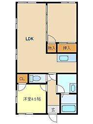 ドミールカワシリ 2LDKの間取図画像