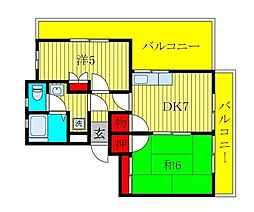 第一スカイマンション本木 2DKの間取図画像