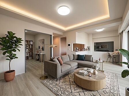 (配置してある家具はCGによるイメージです)~Living room~ 家族みんなが集まるリビング。やさしい色合いのフローリングと白いクロスの明るい空間はきっと家族の心も穏やかに癒してくれます。
