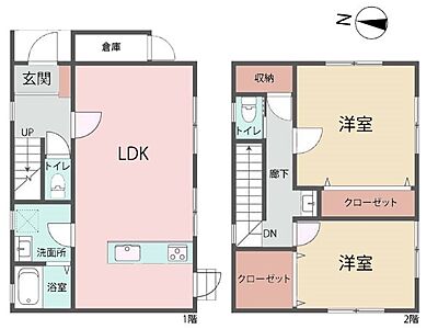 間取り：リビング全体を見渡せる対面式キッチン