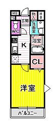 フィオーレガーデン 1階1Kの間取り