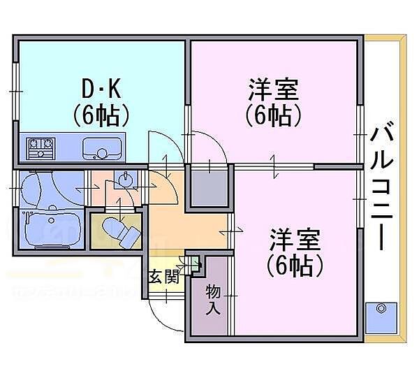 コーポ野添 1D｜京都府長岡京市野添１丁目(賃貸マンション2DK・1階・45.25㎡)の写真 その2