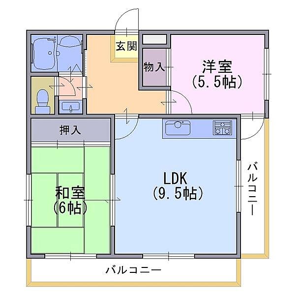 ベルエール長法寺 203｜京都府長岡京市長法寺川原谷(賃貸マンション2LDK・2階・54.27㎡)の写真 その2