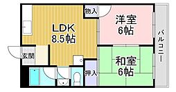 ロイヤルハイツ藤田 4階2DKの間取り