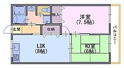 東向日パークハイツ 2階2DKの間取り