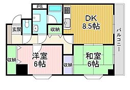 グリーンヒルトミタ 4階2DKの間取り