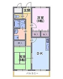 エクセル清涼 5階2DKの間取り