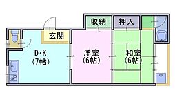 鎌田マンション 3階2DKの間取り