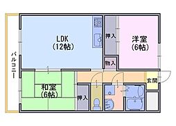 メゾンドール奥文 1階2LDKの間取り