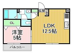 仮称　東向日駅ハイツプロジェクト 2階1LDKの間取り