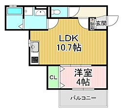 Parks長岡京 2階1LDKの間取り