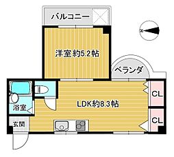 咲花ヴィラA棟 1LDKの間取図画像