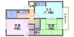 エバー・グリーン藤 2DKの間取図画像