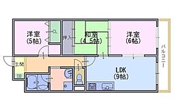 ベルベデール向日町 3DKの間取図画像
