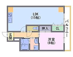 富士マンション2 1LDKの間取図画像