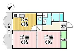 ハイツ長岡京 2DKの間取図画像