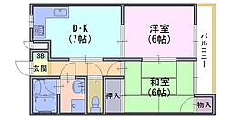 ハミングアベニュー 2DKの間取図画像