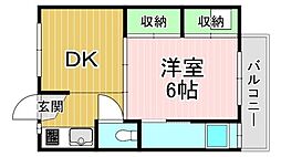 ビレッジハウス長岡2号棟 1DKの間取図画像