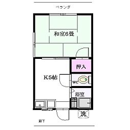 第二シラサギコーポ 1Kの間取図画像