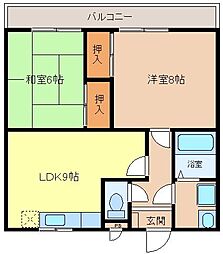 グリーンヒル草部 2LDKの間取図画像