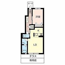 シャーメゾンひまわり 1階1LDKの間取り
