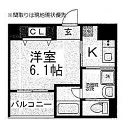 ラメール諏訪森 6階1Kの間取り