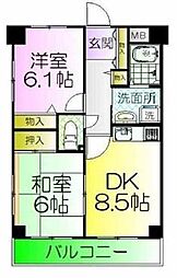 レジデンスコトン 4階2DKの間取り