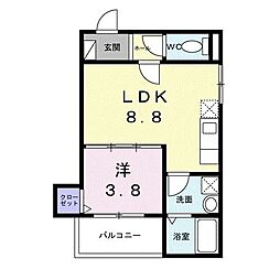 グランハーモニー 3階1LDKの間取り