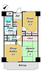 レジデンスコトン 2DKの間取図画像