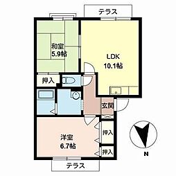 レボヌールヴァンテ・ドウA棟 2LDKの間取図画像