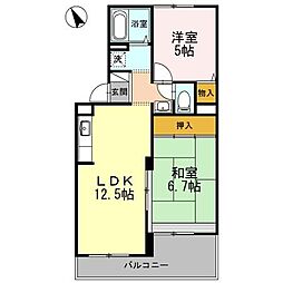 ヴァンベールしののめB棟 2LDKの間取図画像