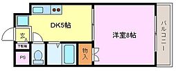 レジデンスパート4 1DKの間取図画像